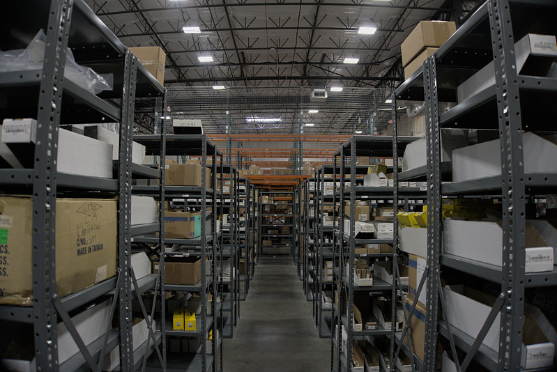industrial shelving in warehouse